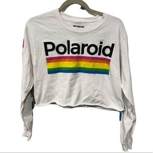 White Polaroid Long Sleeve Crop Top w/ Graphics